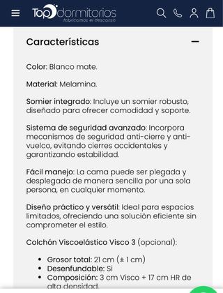 Mueble Cama 1.35 Viscoelástico