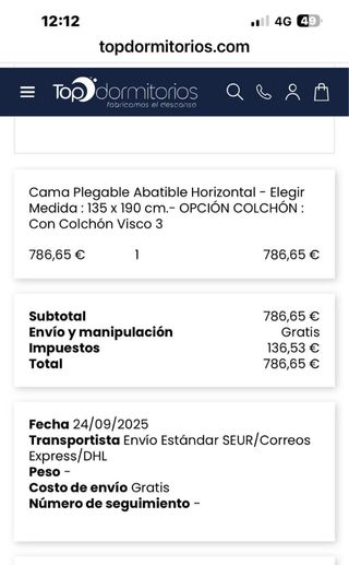 Mueble Cama 1.35 Viscoelástico