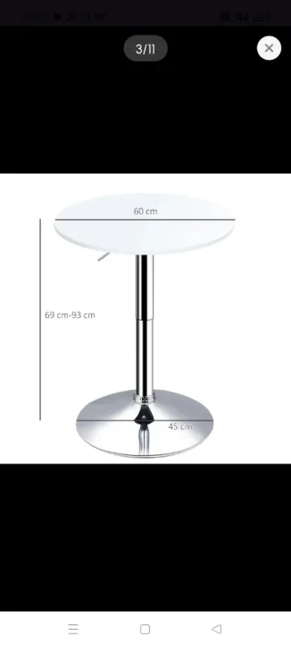 Mesa de bar ajustable plateada y blanca
