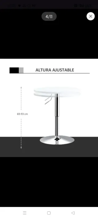 Mesa de bar ajustable plateada y blanca