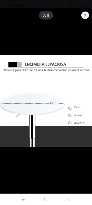 Mesa de bar ajustable plateada y blanca