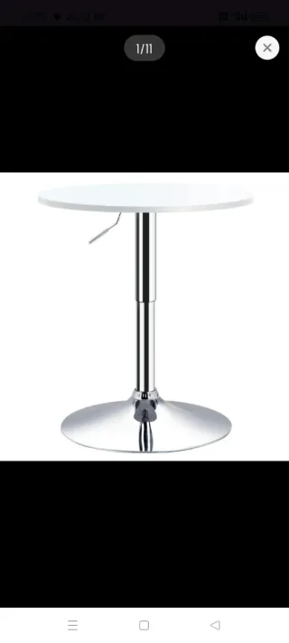 Mesa de bar ajustable plateada y blanca