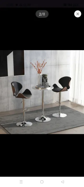 Mesa de bar ajustable plateada y blanca