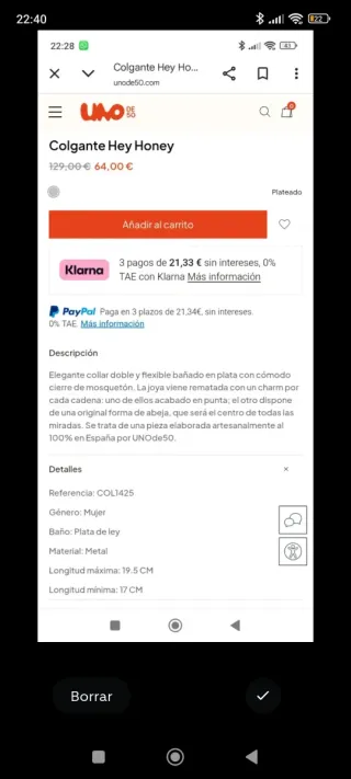 Colgante Uno de 50 Hey Honey