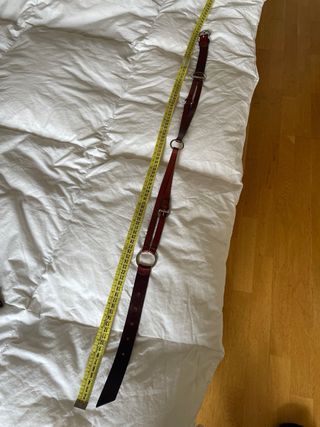 Cinturón de cuero marrón con anillas plateadas