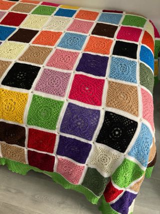 Colcha de ganchillo patchwork multicolor cama 90