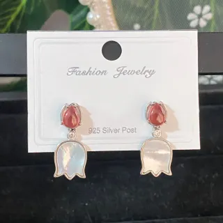 Pendientes Plata Granate Natural y Nácar Blanco