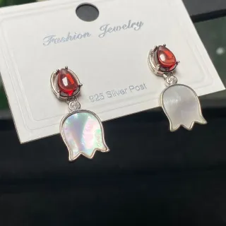 Pendientes Plata Granate Natural y Nácar Blanco