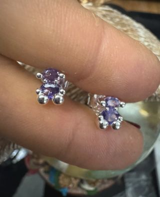 Pendientes Oso Plata S925 Morado