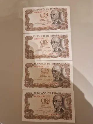 4 Billetes 100 Pesetas España 1970