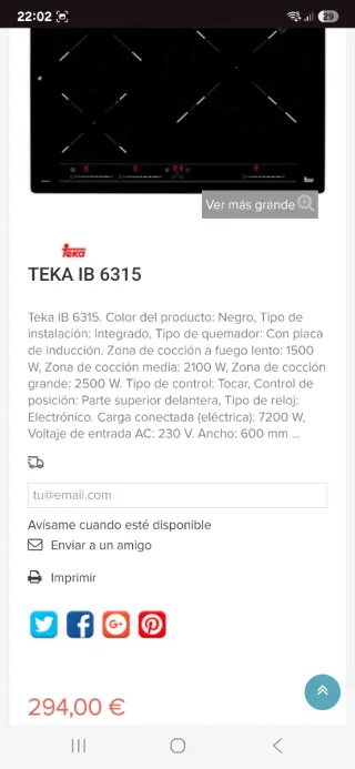 Placa de inducción negra