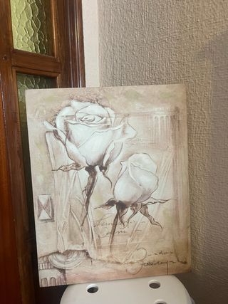 Cuadro Decorativo Rosas Beige y Blanco