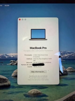 MacBook Pro 13” (2020) i5 · 16 GB RAM Muy Cuidado