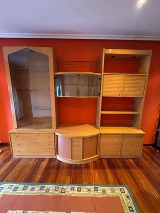 Mueble de salón modular madera y cristal