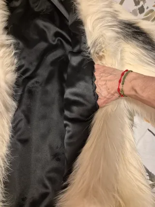 Chaquetón piel de zorro beige y gris