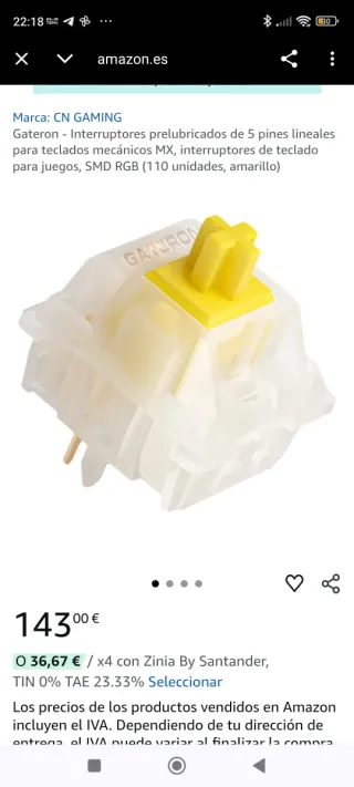 Interruptores Gateron  casi 100 Amarillo SMD RGB