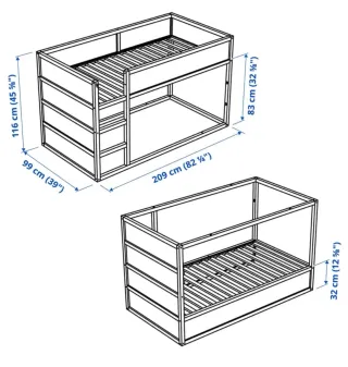 Cama alta infantil KURA IKEA con colchón
