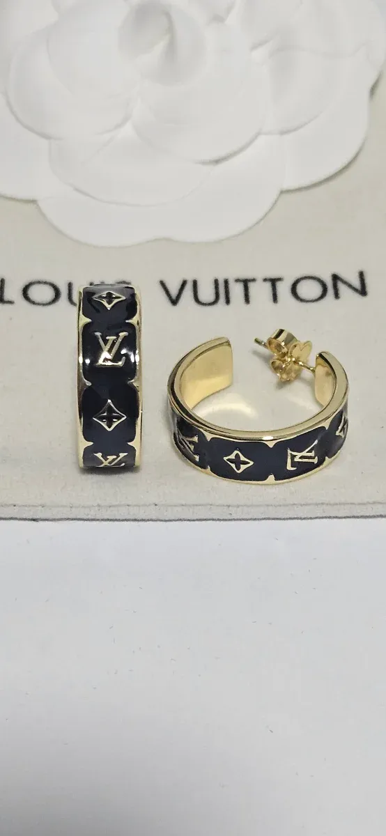 Pendientes Aro LV Negros y Dorados