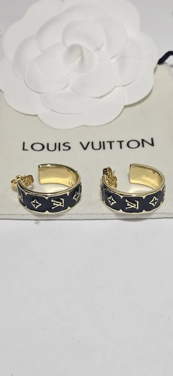 Pendientes Aro LV Negros y Dorados
