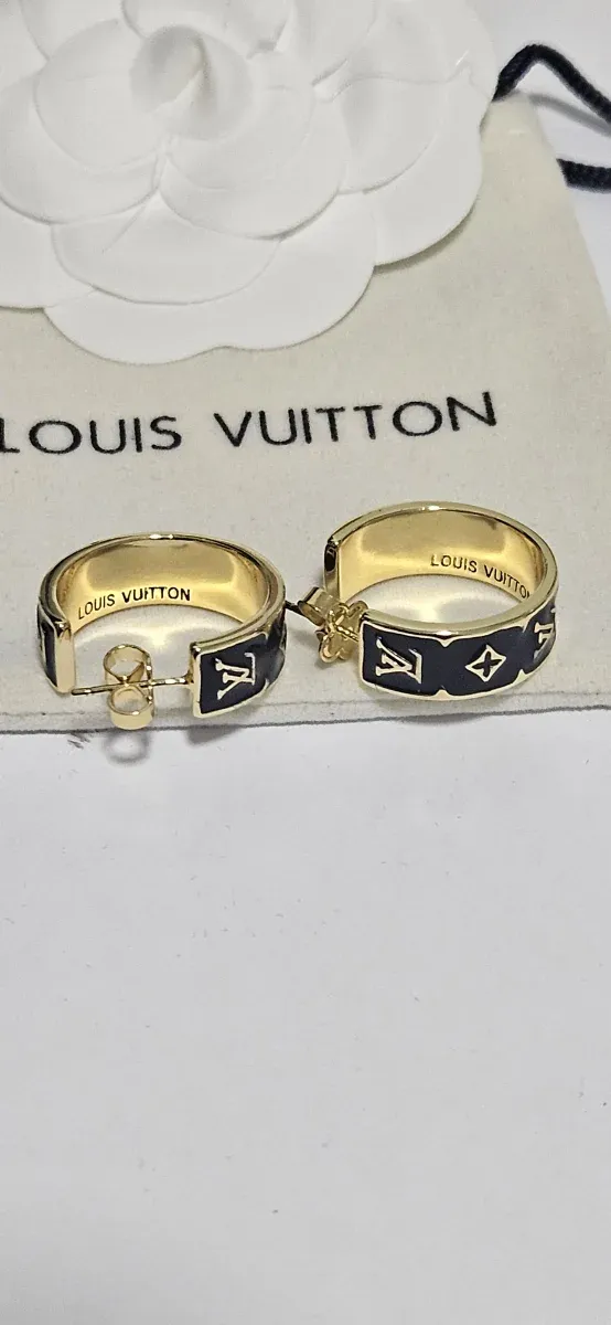 Pendientes Aro LV Negros y Dorados