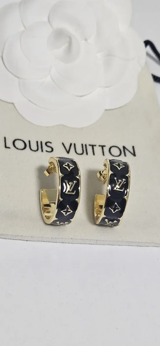 Pendientes Aro LV Negros y Dorados