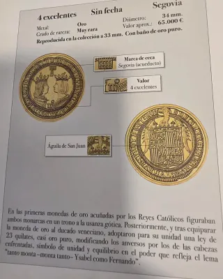 Reproducción moneda 4 Excelentes Reyes Católicos