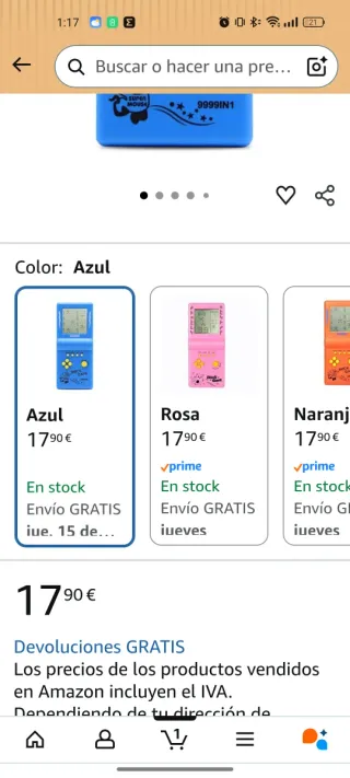 Juego Tetris Clásico comprado en Amazon por 17,90€