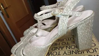 Zapatos de fiesta dorados y plateados