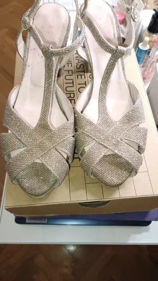 Zapatos de fiesta dorados y plateados
