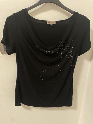 Maglietta nera Woman con brillantini taglia M