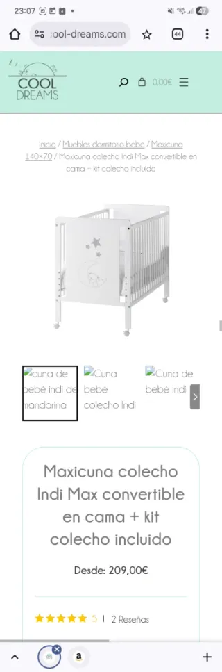 Maxicuna colecho CoolDreams + colchón EcusKids