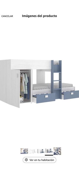 Cama tren azul con armario