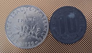 Moneta 10 Groschen 1949 Moneta 1 Franc 1999