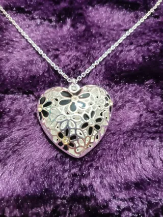 Collar Corazón Plata y Negro