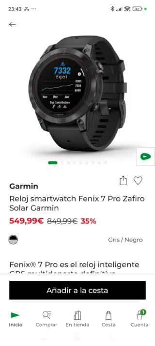 Reloj Garmin Fenix 7 Pro Sapphire Solar Negro