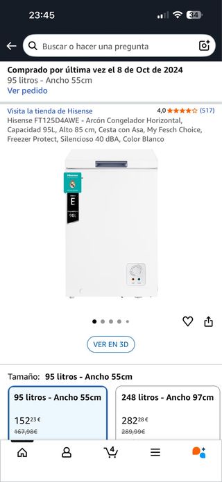 Congelador/nevera Horizontal Hisense 95L Blanco