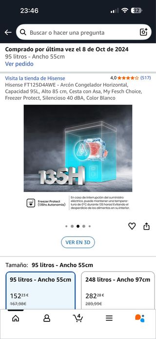 Congelador/nevera Horizontal Hisense 95L Blanco