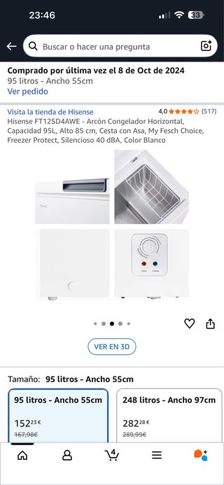 Congelador/nevera Horizontal Hisense 95L Blanco