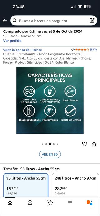 Congelador/nevera Horizontal Hisense 95L Blanco