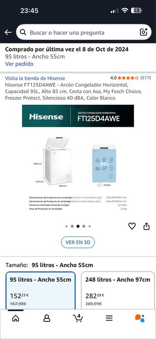 Congelador/nevera Horizontal Hisense 95L Blanco