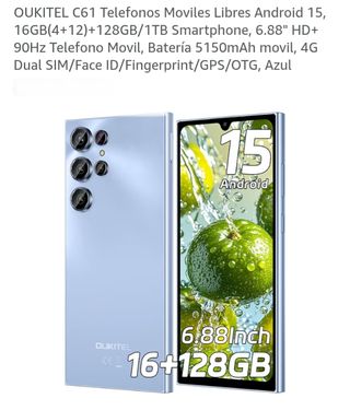 OUKITEL C61 Android 15 16GB+128GB Azul