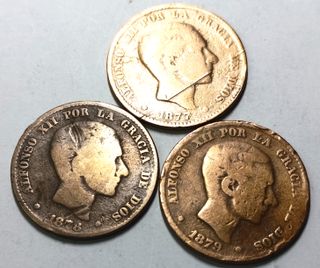 Lote 3 monedas 10 céntimos Alfonso XII 1877-1879