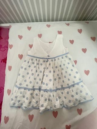 Vestido tirantes niña Lola Palacios blanco/azul T3