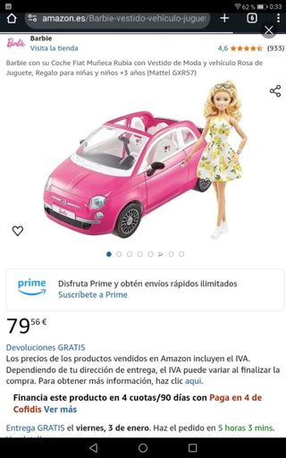 Coche BARBIE Fiat 500 (NUEVO)