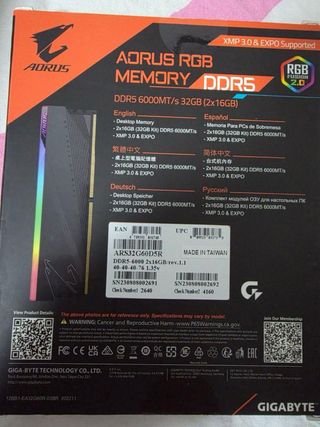 RAM Aorus RGB DDR5 32GB (2x16GB) 6000MT/s