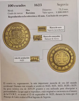 Réplica 100 Escudos Felipe IV 1623
