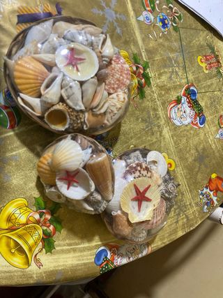 3 cestini decorativi con conchiglie