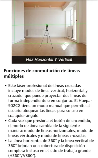 Huepar 902C Nivel Láser 2X360 Verde 40m