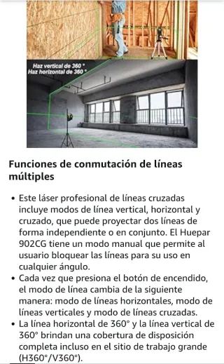 Huepar 902C Nivel Láser 2X360 Verde 40m