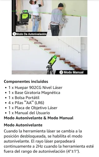 Huepar 902C Nivel Láser 2X360 Verde 40m